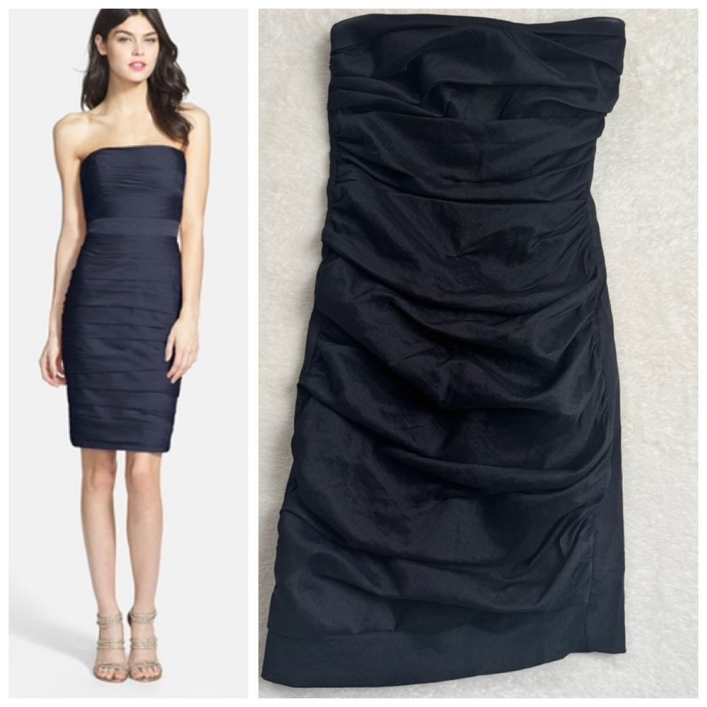 Celavie Collection Y2K Ruched Strapless Stretch Dress Mini Bodycon Eve Black XS
